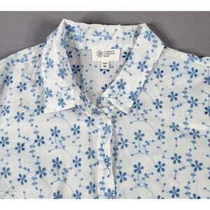 Candace Cameron Bure White long sleeve button up blue flower embroidery size MP